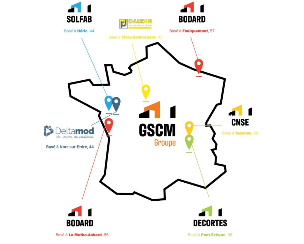 La carte des sociétés du Groupe du groupe GSCM - Groupe Solfab Construction Modulaire